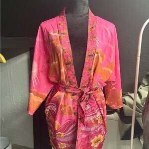 Vibrant Pink Floral Kimono Robe